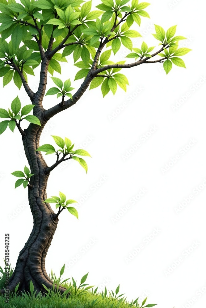 Fototapeta premium Twisted branches with foliage on a white background, isolated, nature, green