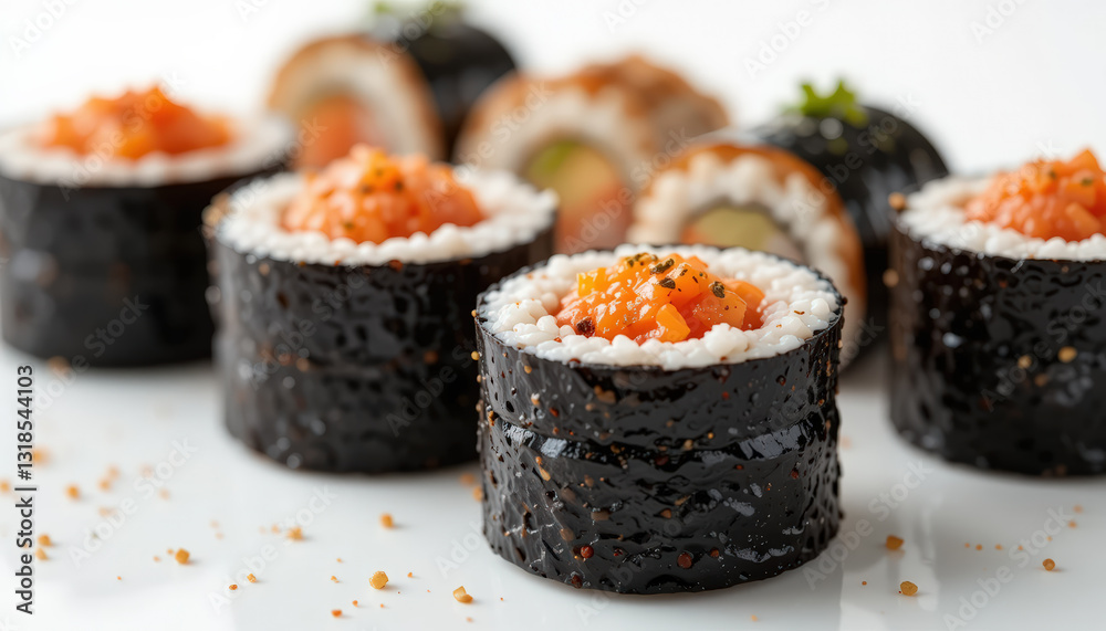 Sushi rolls with various ingredients and colors. Sushi rolls with various ingredients and colors.