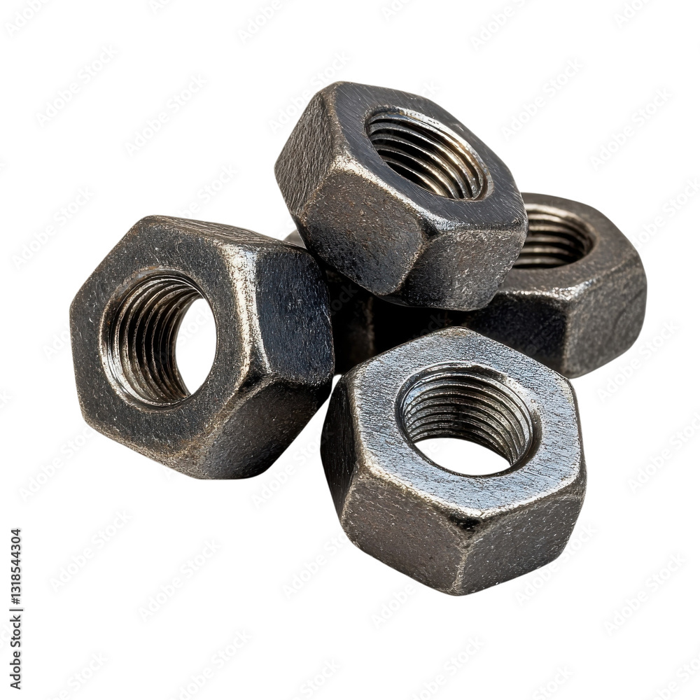 Hexagon Nuts Metal Industrial on transparent Background. Hexagon Nuts Metal Industrial on transparent Background.