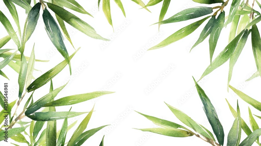Fototapeta premium Watercolor of Green bamboo forest isolated on white background,hand drawn seamless bamboo pattern,Perfect for wallpapers,web page, surface textures, space for text.