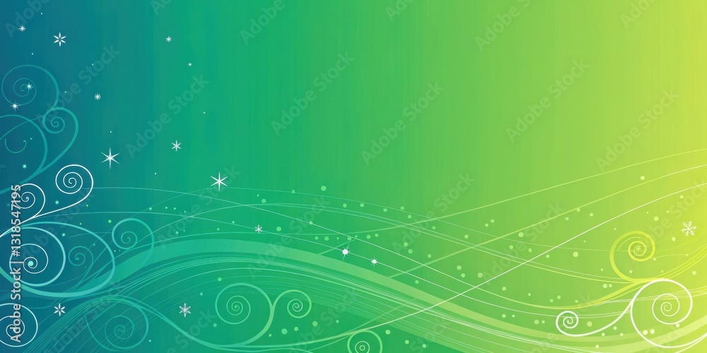 Abstract Green and White Swirling Background with Delicate Lines and Snowflake Motifs Abstract Green and White Swirling Background with Delicate Lines and Snowflake Motifs