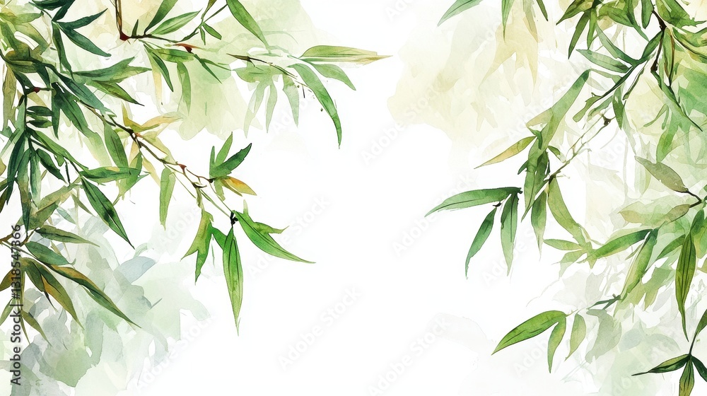 Fototapeta premium Watercolor of Green bamboo forest isolated on white background,hand drawn seamless bamboo pattern,Perfect for wallpapers,web page, surface textures, space for text.