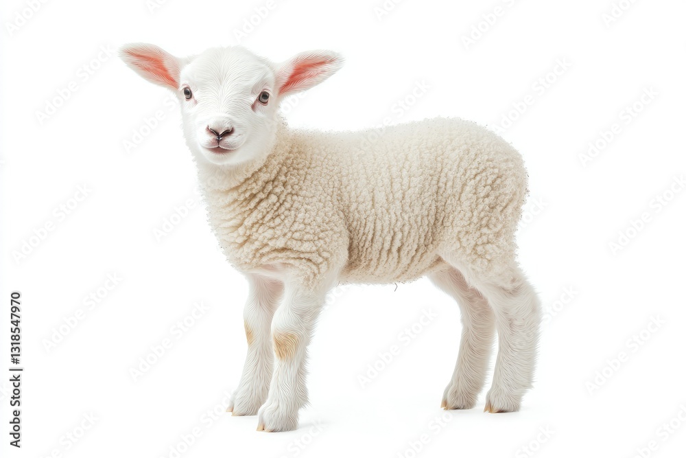 Flawless Picture of Cute White Lamb Isolated on a White Background as White White,Animal Flawless Picture of Cute White Lamb Isolated on a White Background as White White,Animal