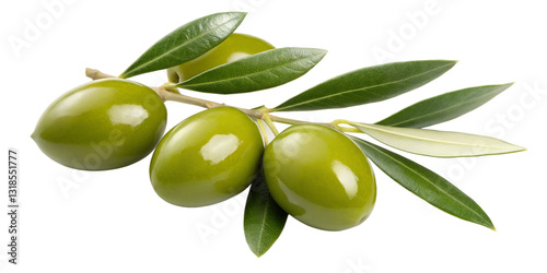 Wallpaper Mural Green Olives with Leaves on Branch, Natural Olives on White Surface, Organic Olive Branch, Cut Out Torontodigital.ca
