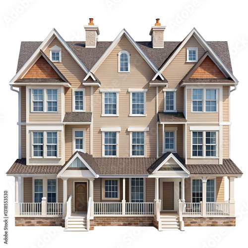 Modern Quadruplex House Isolated on White Background
