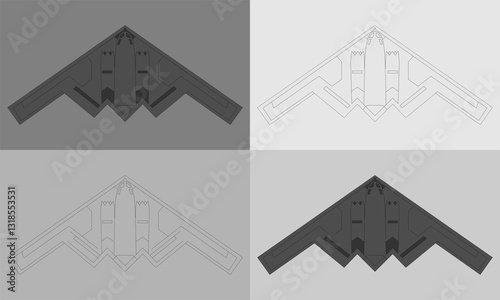 B-2 bomber plant icon. Isolated bomber on grey background.