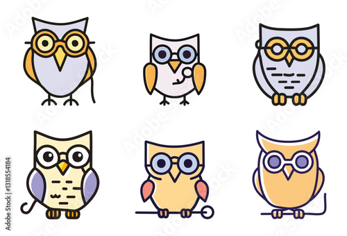 Cute Owls with Glasses - Educational Cartoon Illustration