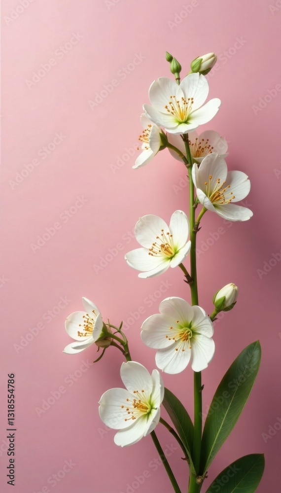 Fototapeta premium Petal-covered stems with delicate white flowers, plant life, wildflowers, greenery