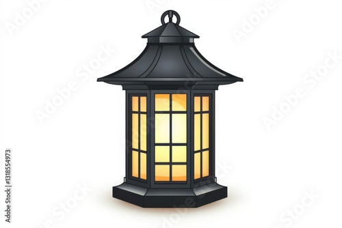 Wallpaper Mural Elegant Black Lantern with Yellow Glow Isolated on White Background Torontodigital.ca