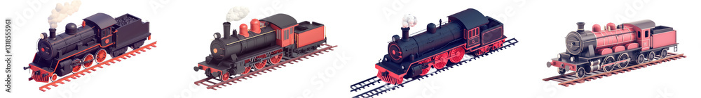 Fototapeta premium Vintage Steam Locomotives Traveling on Classic Railway Tracks Showcasing Antique Industrial Engineering and Transportation History