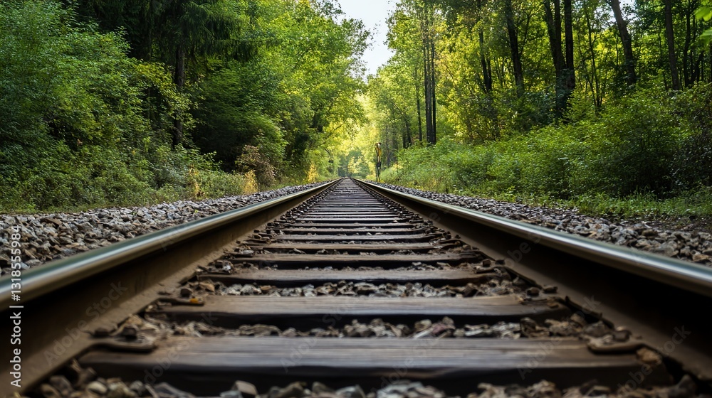 Railroad Tracks Through a Lush Green Forest Railroad Tracks Through a Lush Green Forest
