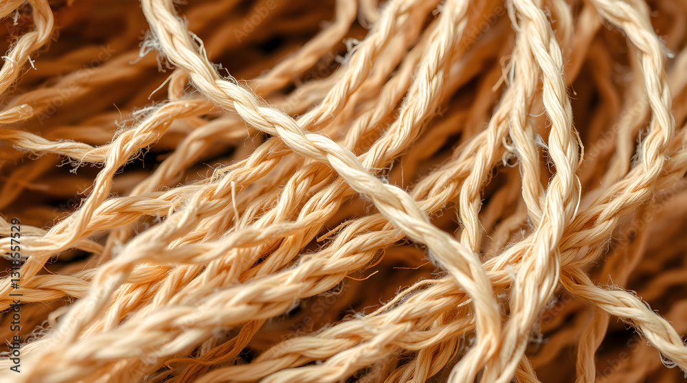Fototapeta premium Close-up of tangled jute rope creating intricate texture