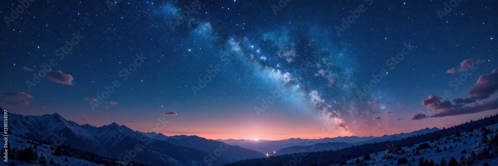Naklejka premium Retro-style starry night sky with old paper texture, soft colors and gentle gradient, old paper, nostalgia, constellation