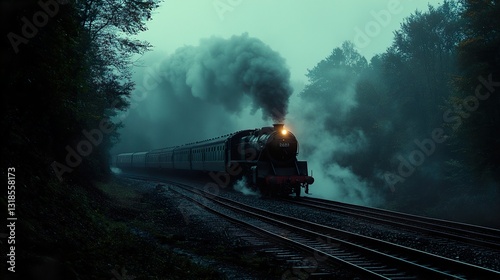 Mystical Steam Train Journey Through Foggy Forest
