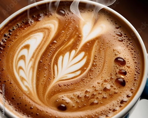 White coffee, coffee with milk and foam close-up, coffee with a pattern, coffee with a pattern, latte, cappuccino photo