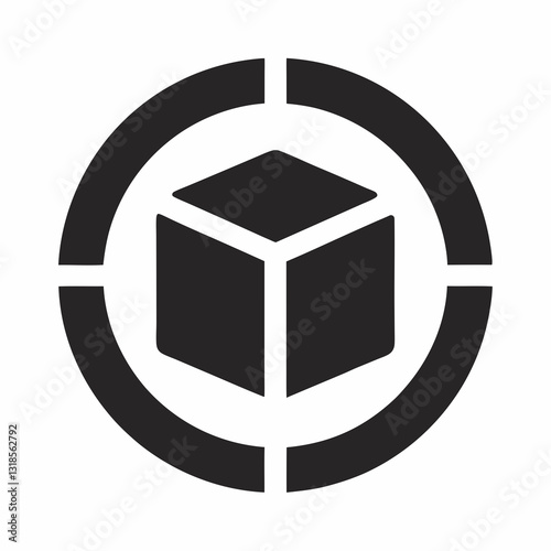 minimalist 3d cube icon with circular segmented border and gaps
