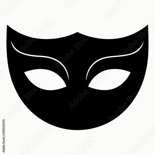 venetian mask icon, minimalist black mask with white eye highlights for design
