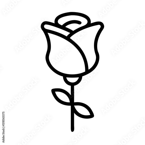 Minimalistic line art icon of a rose boutonniere on a transparent background, wedding concept