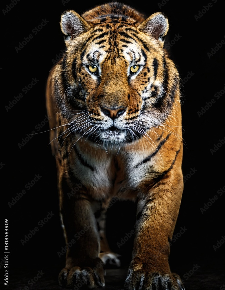 Obraz premium Tiger Wildlife Photography with Striking Golden Eyes in Studio Level Lighting Portrait