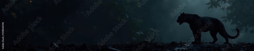 Fototapeta premium Sleek black panther silhouette against a dark background with subtle texture, night, black panther, shadows
