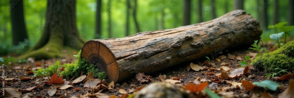 Weathered wooden tree trunk on a forest floor, weathered wood, tree, forest landscape Weathered wooden tree trunk on a forest floor, weathered wood, tree, forest landscape