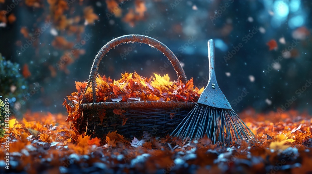 Autumn Leaves in a Basket: A Serene Fall Scene