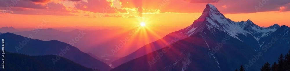 Fototapeta premium Soaring mountain range at sunset, peaceful, nature, landscape
