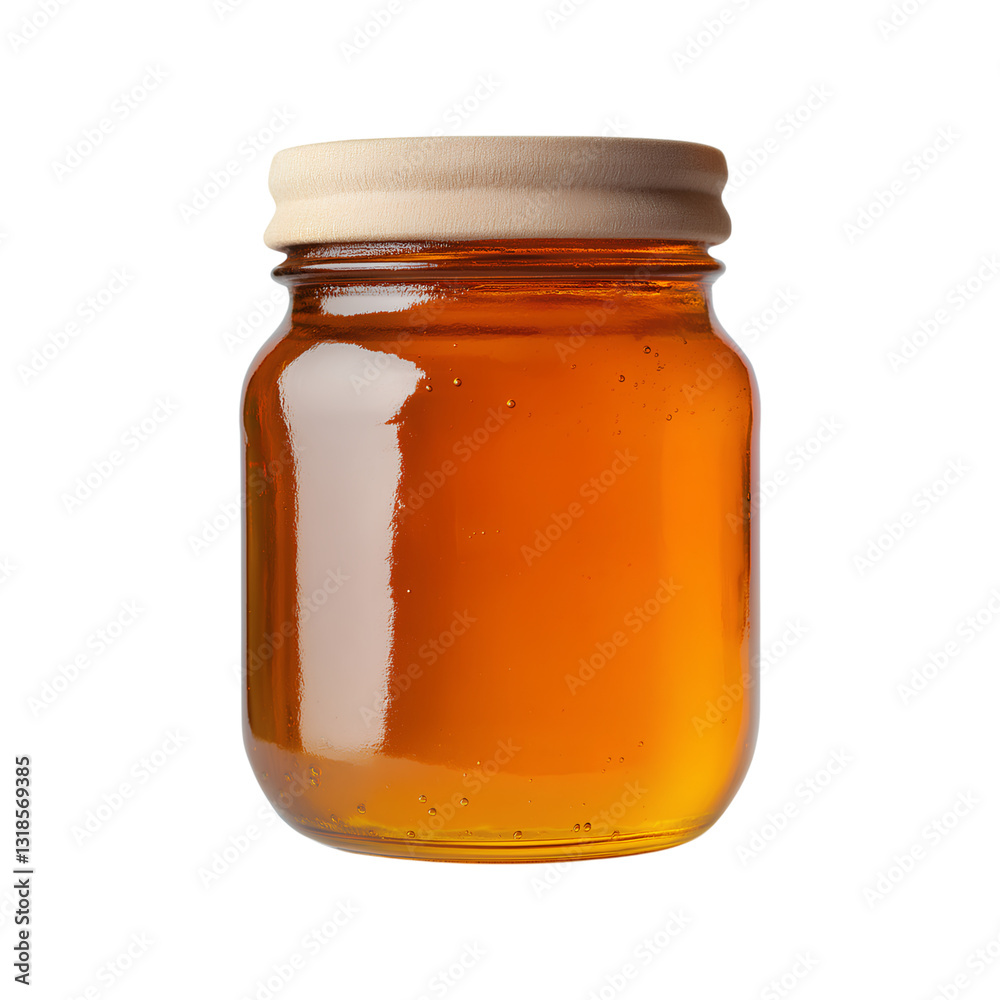 single honey jar with wooden lid, showcasing its golden hue and smooth texture single honey jar with wooden lid, showcasing its golden hue and smooth texture