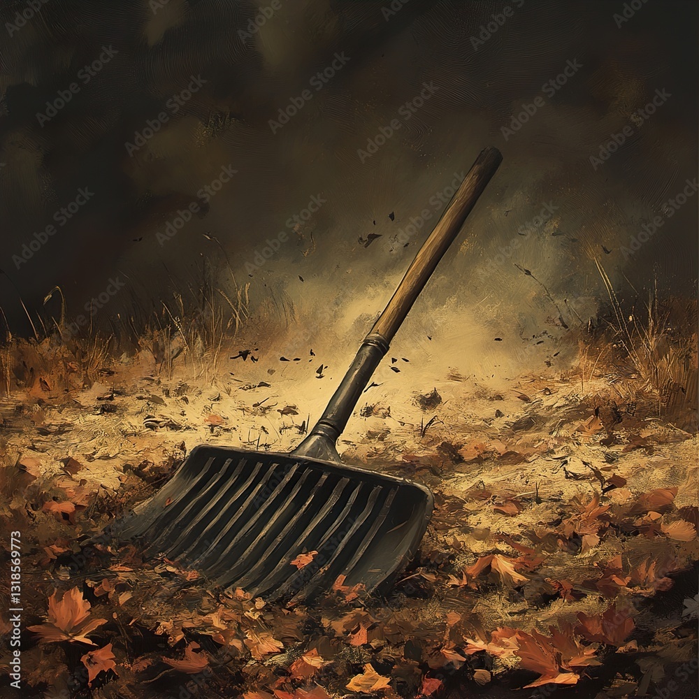 Autumnal Rake: A Darkly Romantic Garden Scene