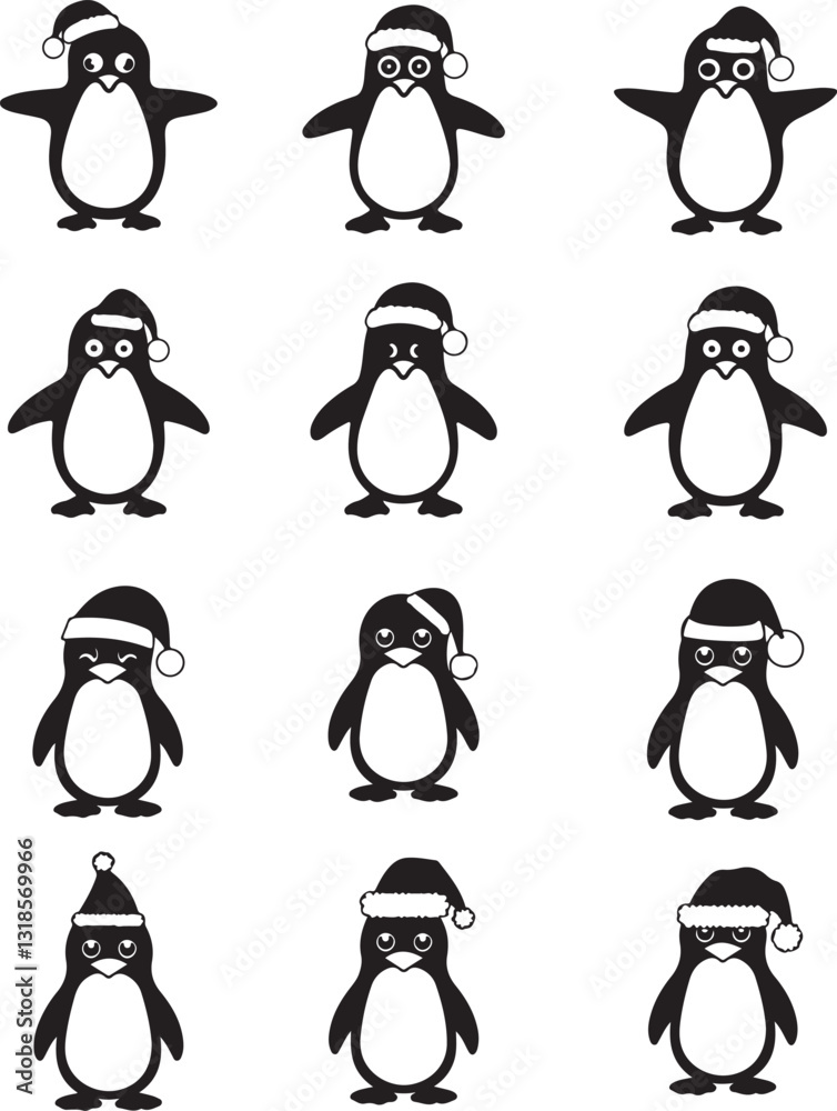 Obraz premium penguin clipart, cute penguins, winter animals, cartoon penguins, Christmas penguins, holiday characters, festive penguins, vector penguins, funny animals, holiday clipart, penguins in hats, winter il