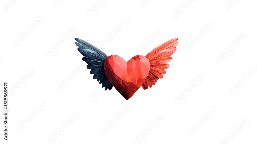 Obraz premium vibrant, geometric heart with colorful wings symbolizes love and freedom, showcasing unique design that blends creativity and emotion