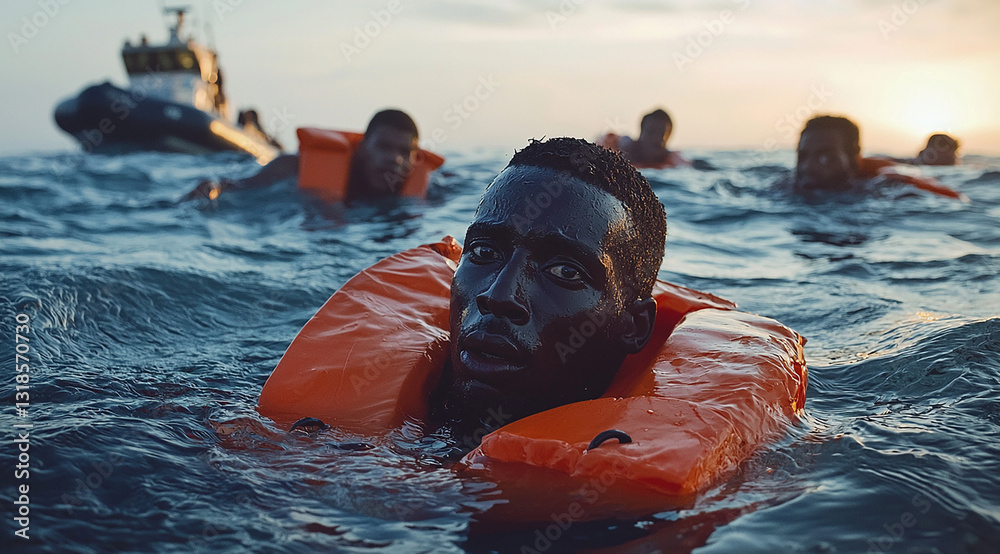 gardes côtes et migrants en mer - IA generated