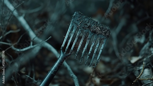 Obraz na płótnie A Close-up of a Dirty Garden Rake w salonie