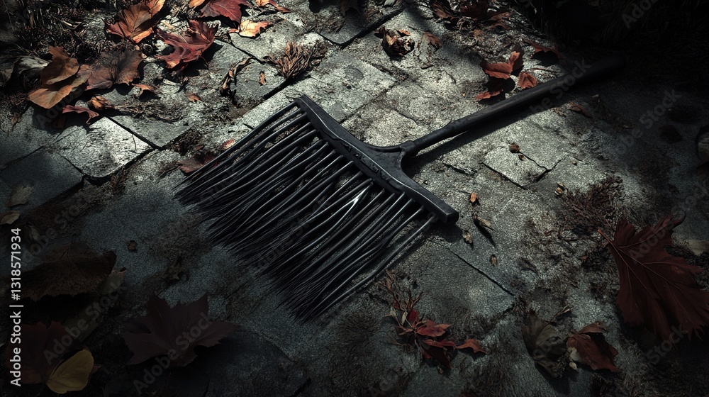 Autumnal Rake: A Dark and Moody Garden Scene