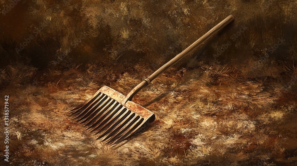 Rusty Rake on the Ground: A Rustic Still Life