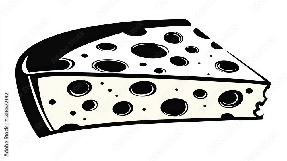 Classic black and white cheese wedge logo with artistic curves and a minimalist touch, perfect for advertising, menus, and cheese-related businesses. Classic black and white cheese wedge logo with artistic curves and a minimalist touch, perfect for advertising, menus, and cheese-related businesses.
