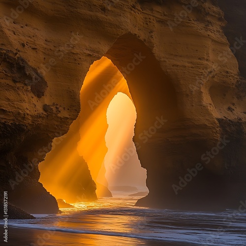 Wallpaper Mural Golden Sunset Arch for Coastal Cave. Torontodigital.ca