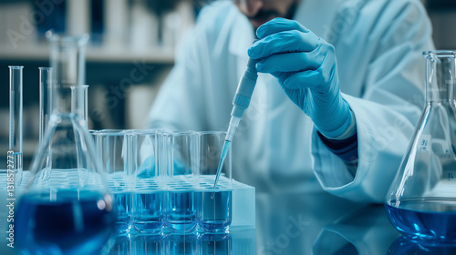 Scientis Using a Micropipette for Filling Special Laboratory Glassware with Liquid Samples photo