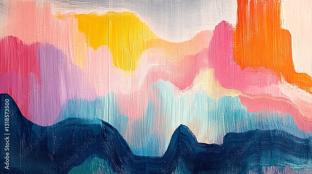 Abstract Landscape Painting: Vibrant Sunset Hues
