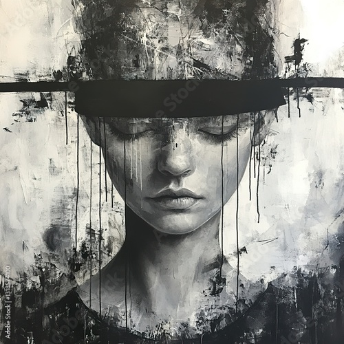 Obraz na płótnie Veiled Emotion: A Monochromatic Portrait w salonie