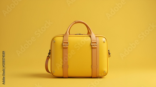 3d Illustration Background Of yellow travel Bag. Close-up front view.