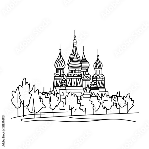 Hand-drawn illustration of Saint Basil’s Cathedral in Moscow.