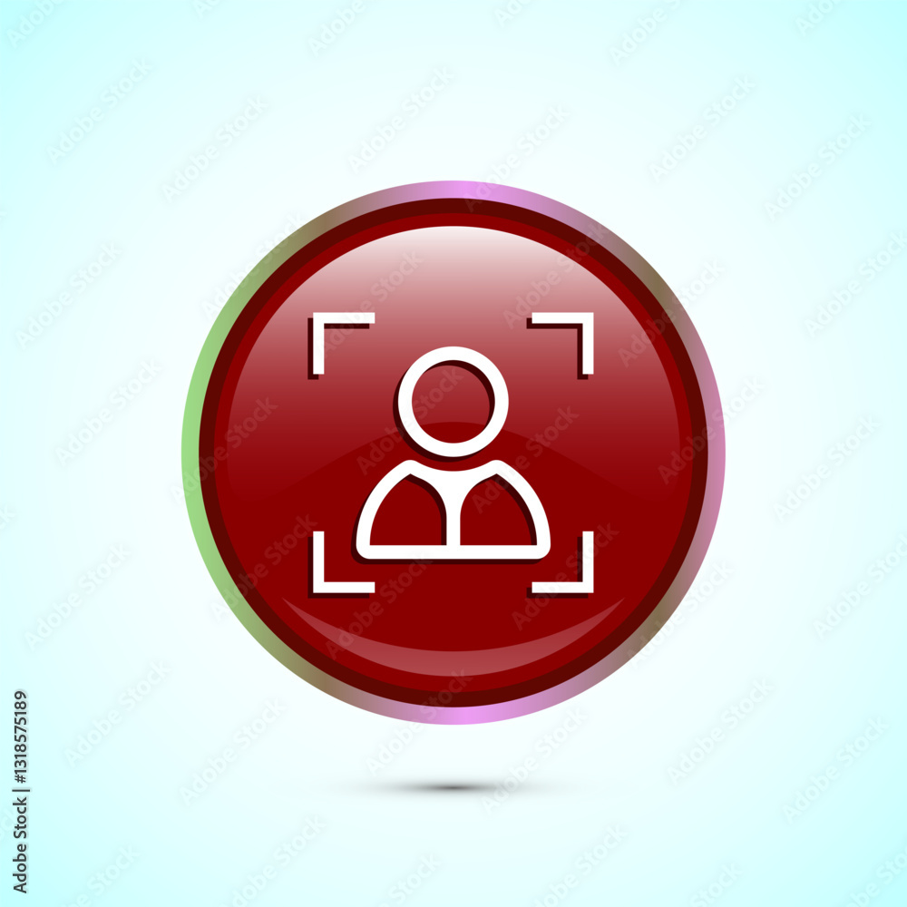 Face recognition icon design illustration, Face scanning sign, biometric icon, Red color round button design Face recognition icon design illustration, Face scanning sign, biometric icon, Red color round button design