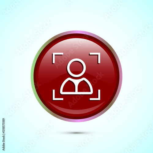 Face recognition icon design illustration, Face scanning sign, biometric icon, Red color round button design