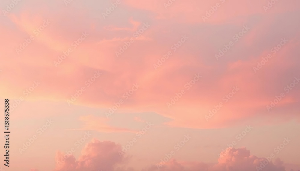 Naklejka premium Soft pink dawn, wispy clouds drift lazily across a serene sky, landscape, serene