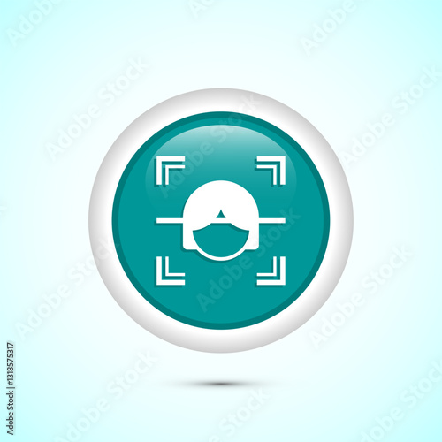 Face recognition icon design illustration, Face scanning sign, biometric icon, Teal color round button design