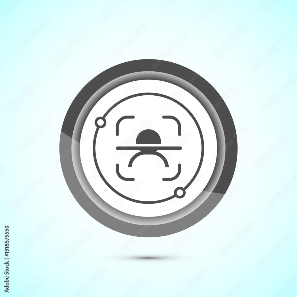 Face recognition icon design illustration, Face scanning sign, biometric icon, Gray color button design Face recognition icon design illustration, Face scanning sign, biometric icon, Gray color button design