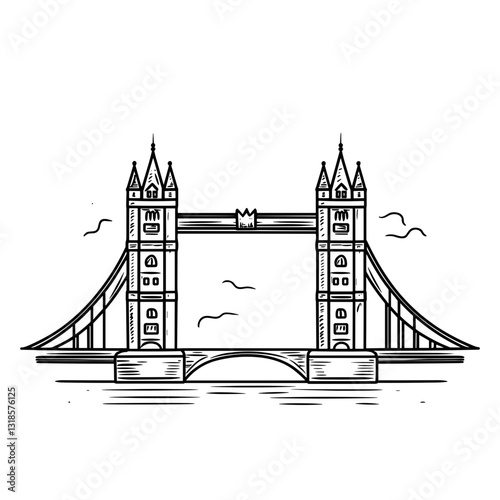 Tower Bridge hand-drawn sketch in black and white