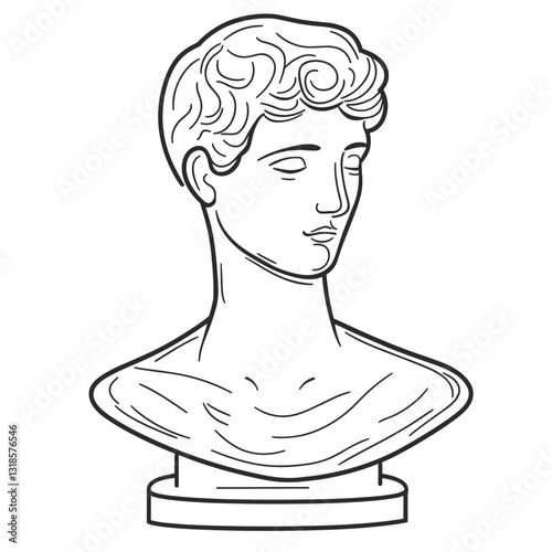 Classical bust sculpture line drawing in minimalist style