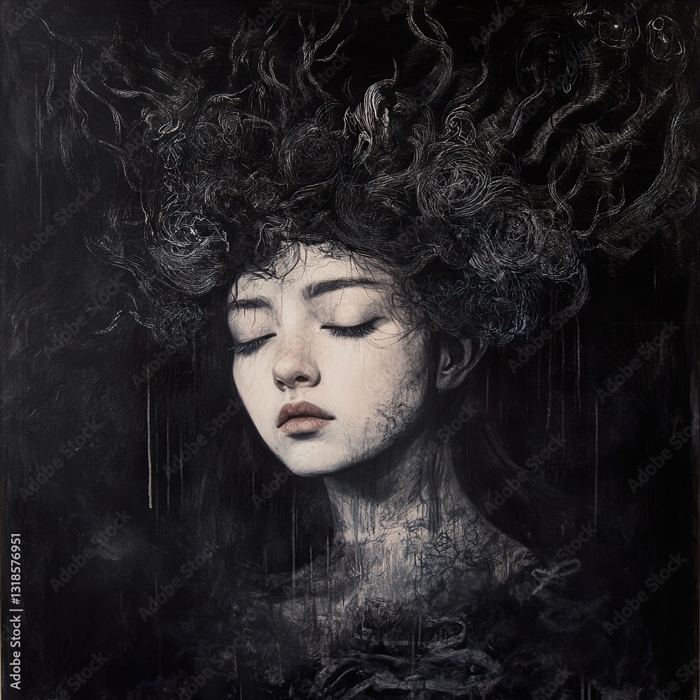 Dark, Dreamlike Portrait: A Study in Melancholy